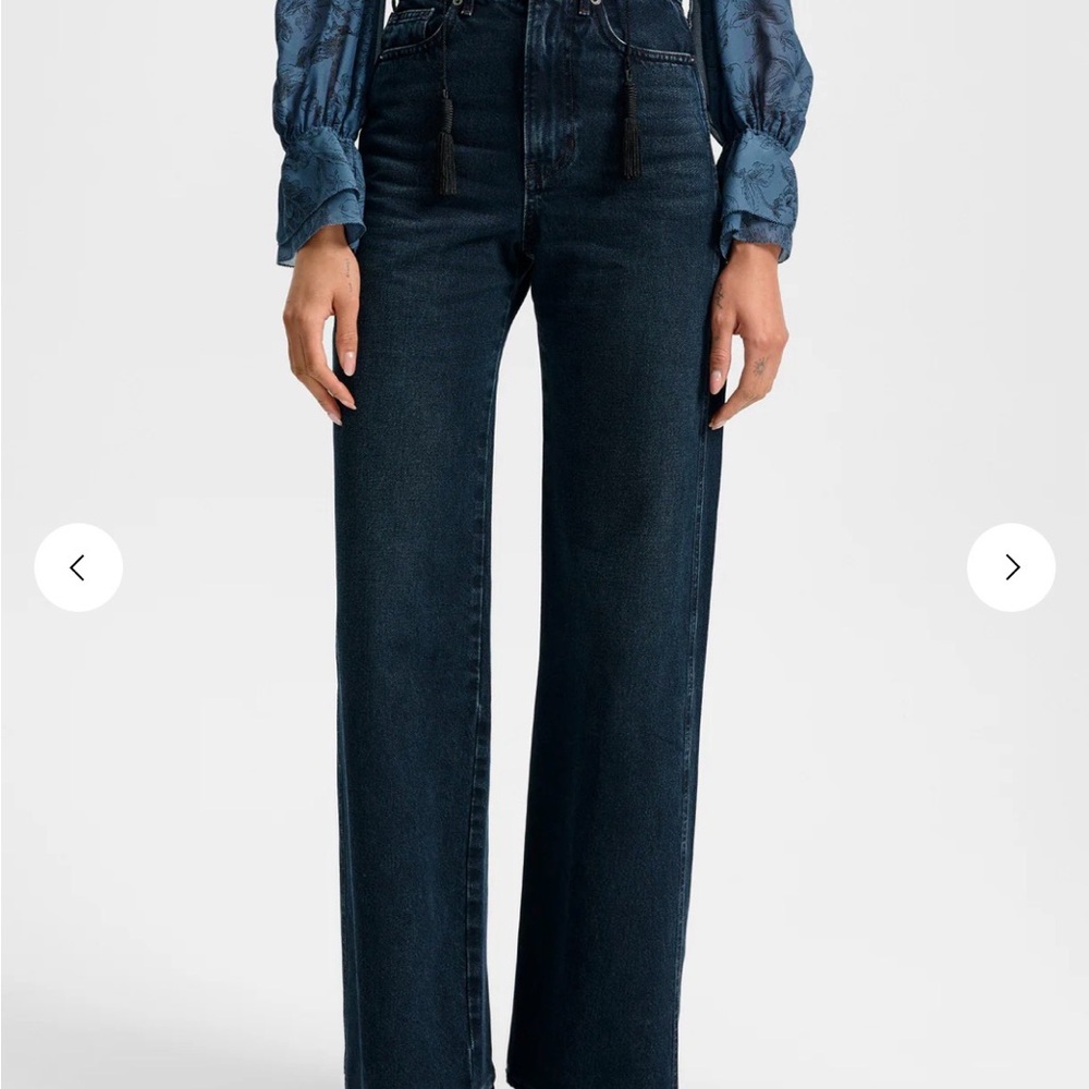 Veronica Beard Taylor High-Rise Wide Leg Jeans, size 28